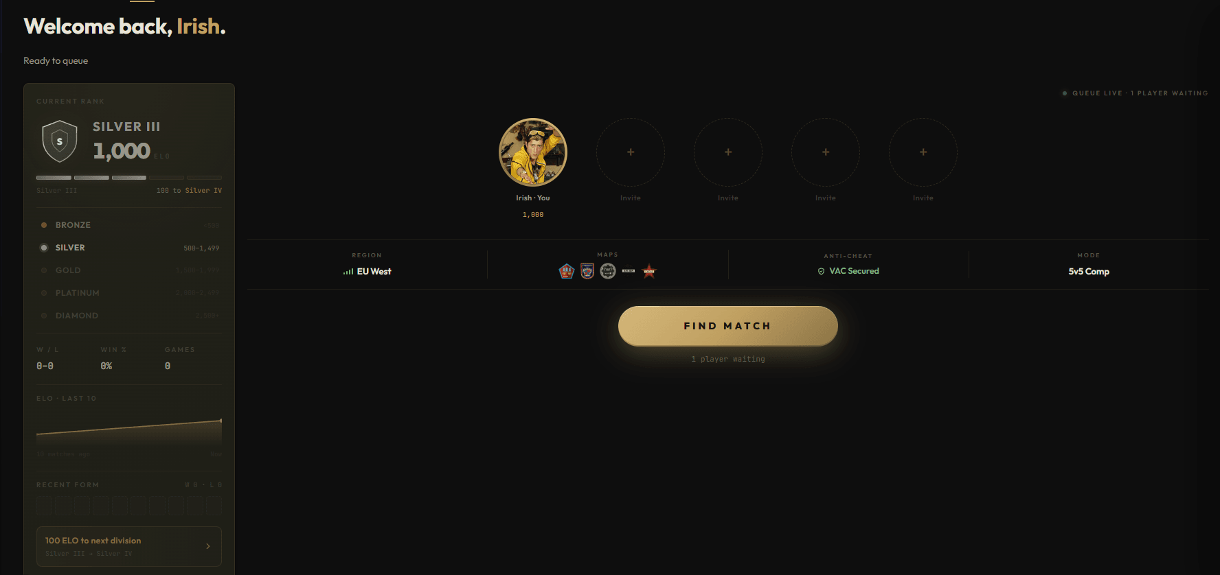 Romish dashboard — Find Match