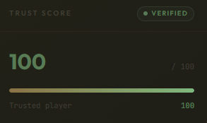 Trust score badge — verified at 100 of 100